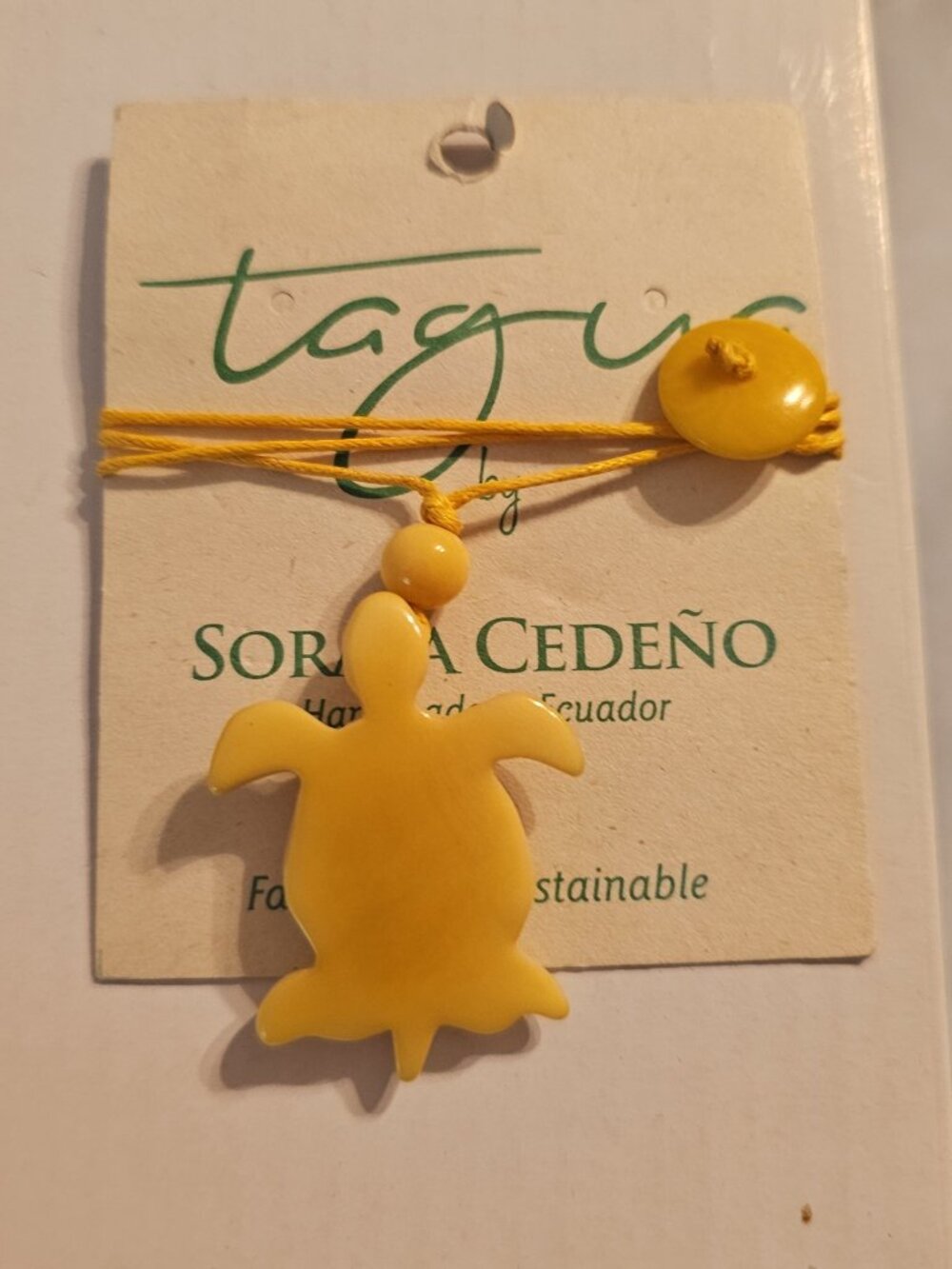 Tagua by Soraya Cedeño Yellow Turtle Pendant Necklace Ecuador